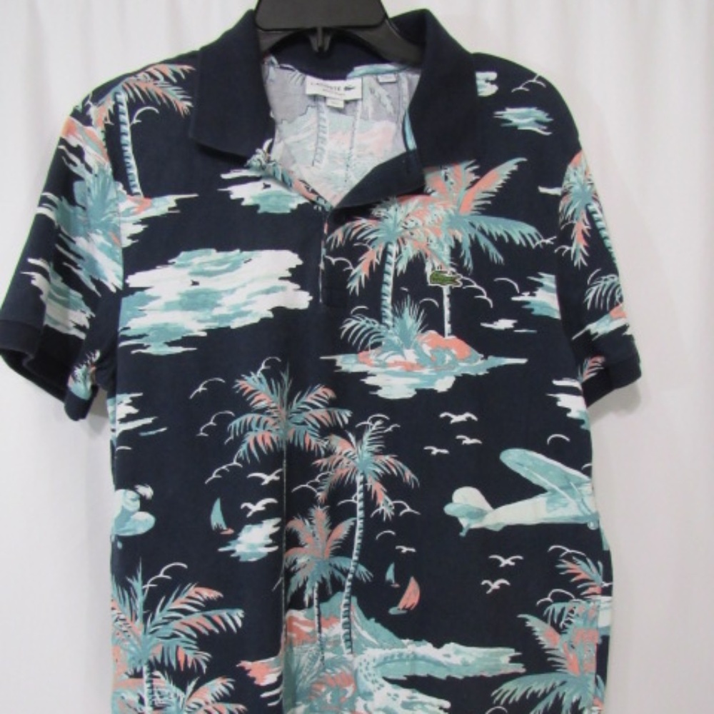 Lacoste Blue Floral Size S Polo Shirt